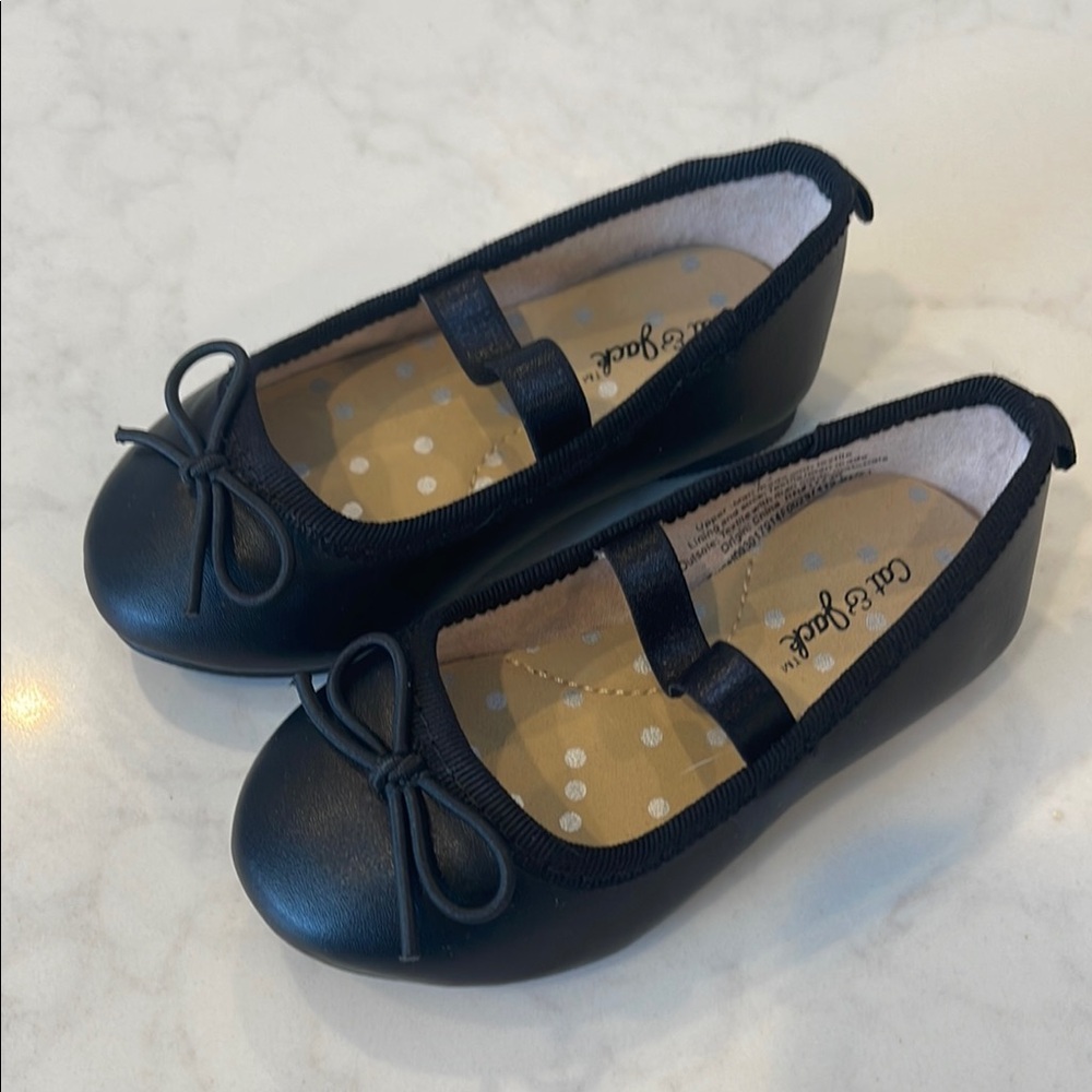 Cat & Jack Black Dress Ballet Flats with Bow and Elastic Strap